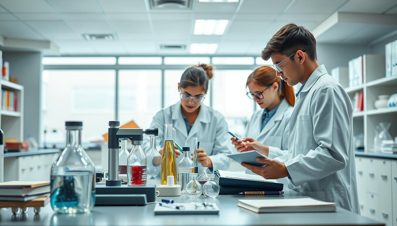 Students studying together in modern classroom